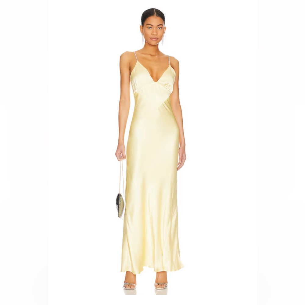 Bardot Capri Diamonte Strap Satin Slip Dress Gown Canary Yellow 10